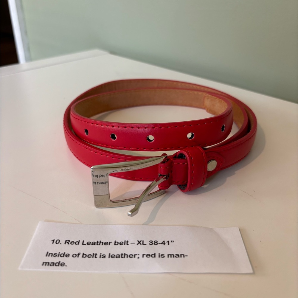Milano Red Skinny Belt XL 38-41 Minimalist Silver Buckle - Picture 4 of 7